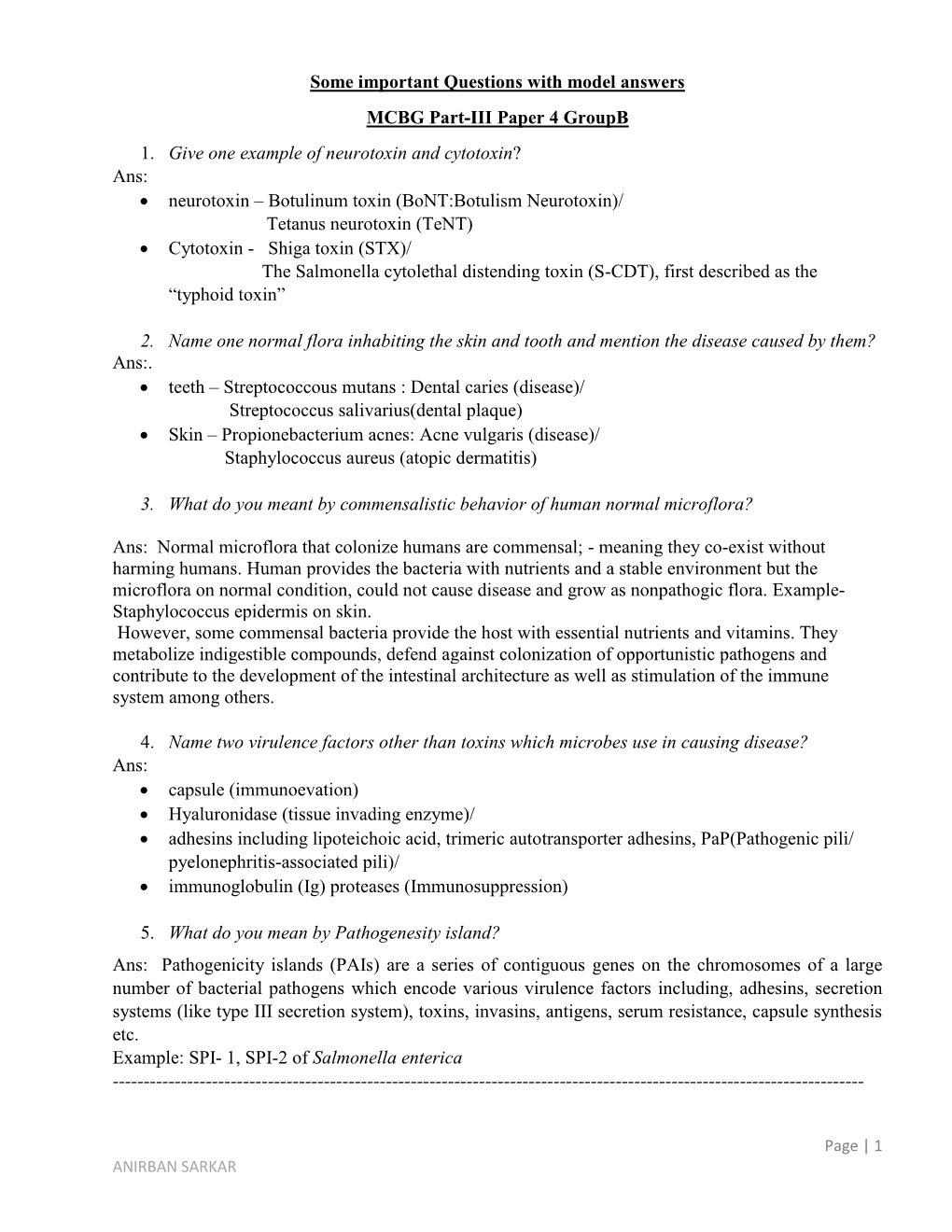 Some Important Questions with Model Answers MCBG Part-III Paper 4 Groupb 1