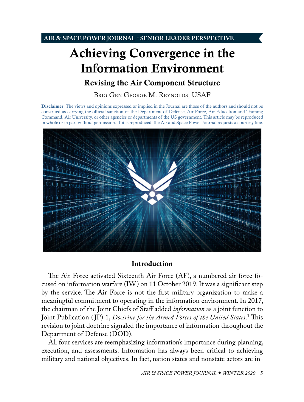 Achieving Convergence in the Information Environment Revising the Air Component Structure