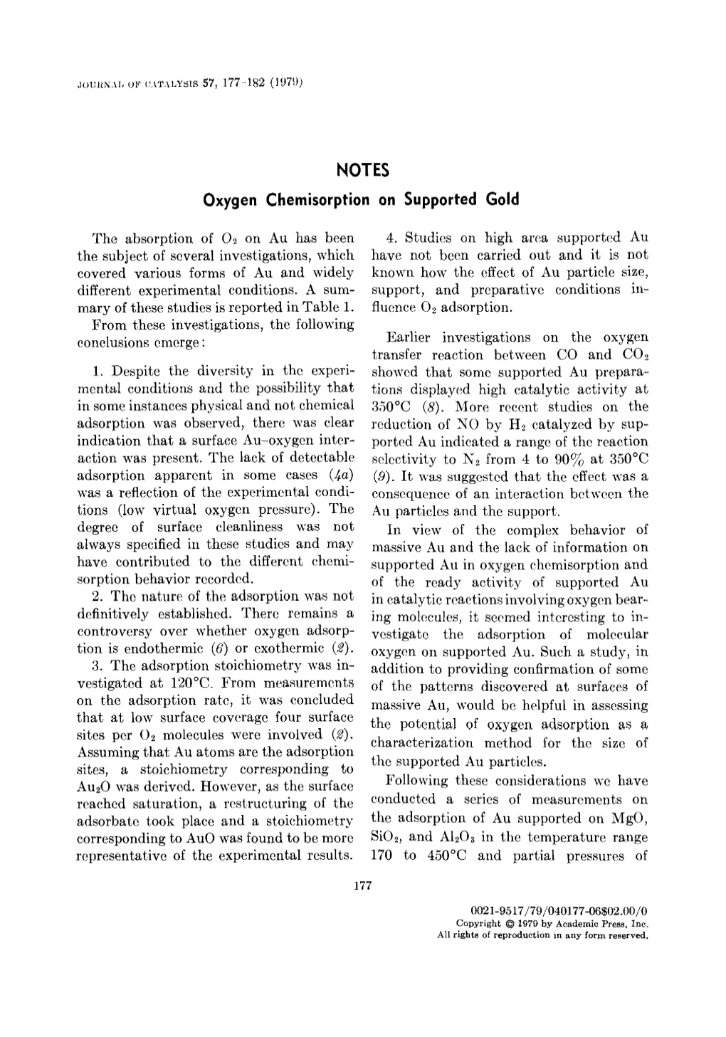 NOTES Oxygen Chemisorption on Supported Gold