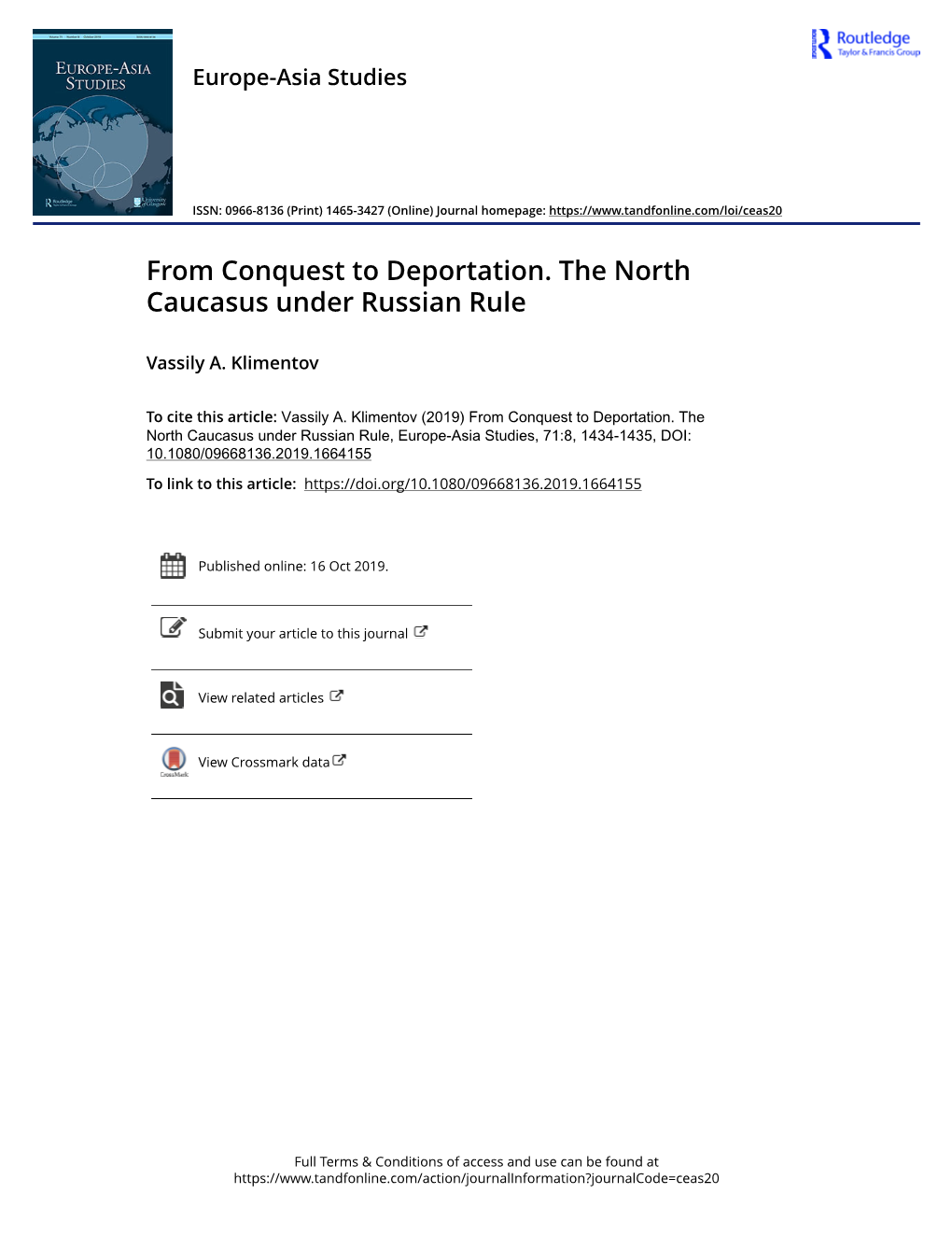 From Conquest to Deportation. the North Caucasus Under Russian Rule