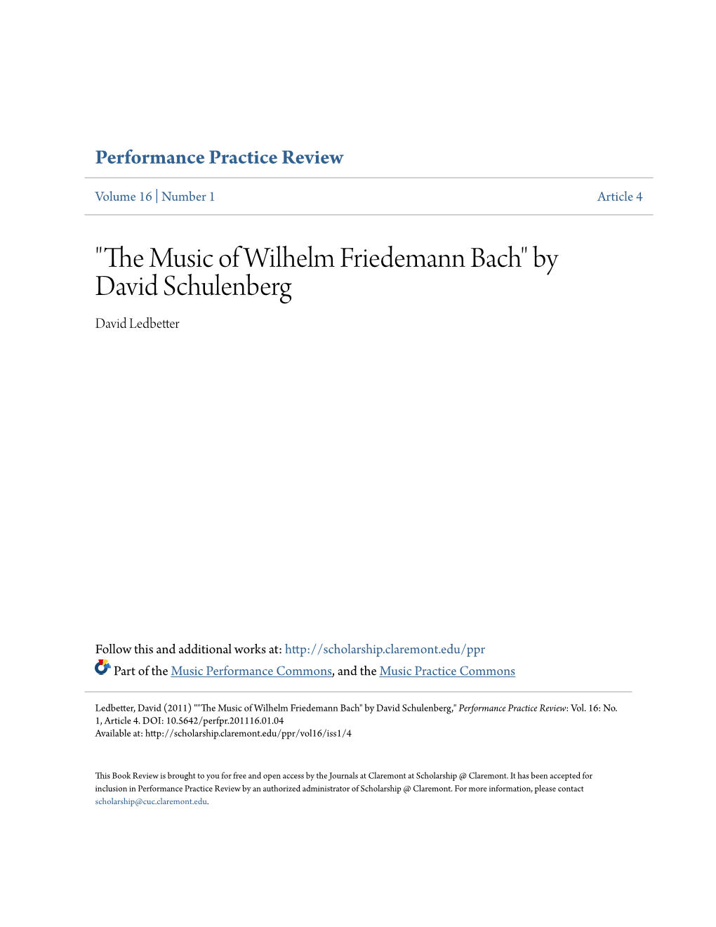 "The Music of Wilhelm Friedemann Bach" by David Schulenberg