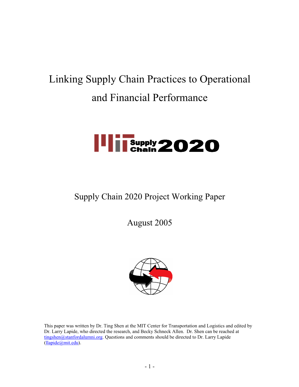 Linking Supply Chain Practices to Operational and Financial Performance