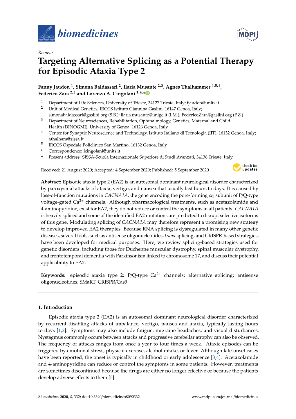 Targeting Alternative Splicing As a Potential Therapy for Episodic Ataxia Type 2