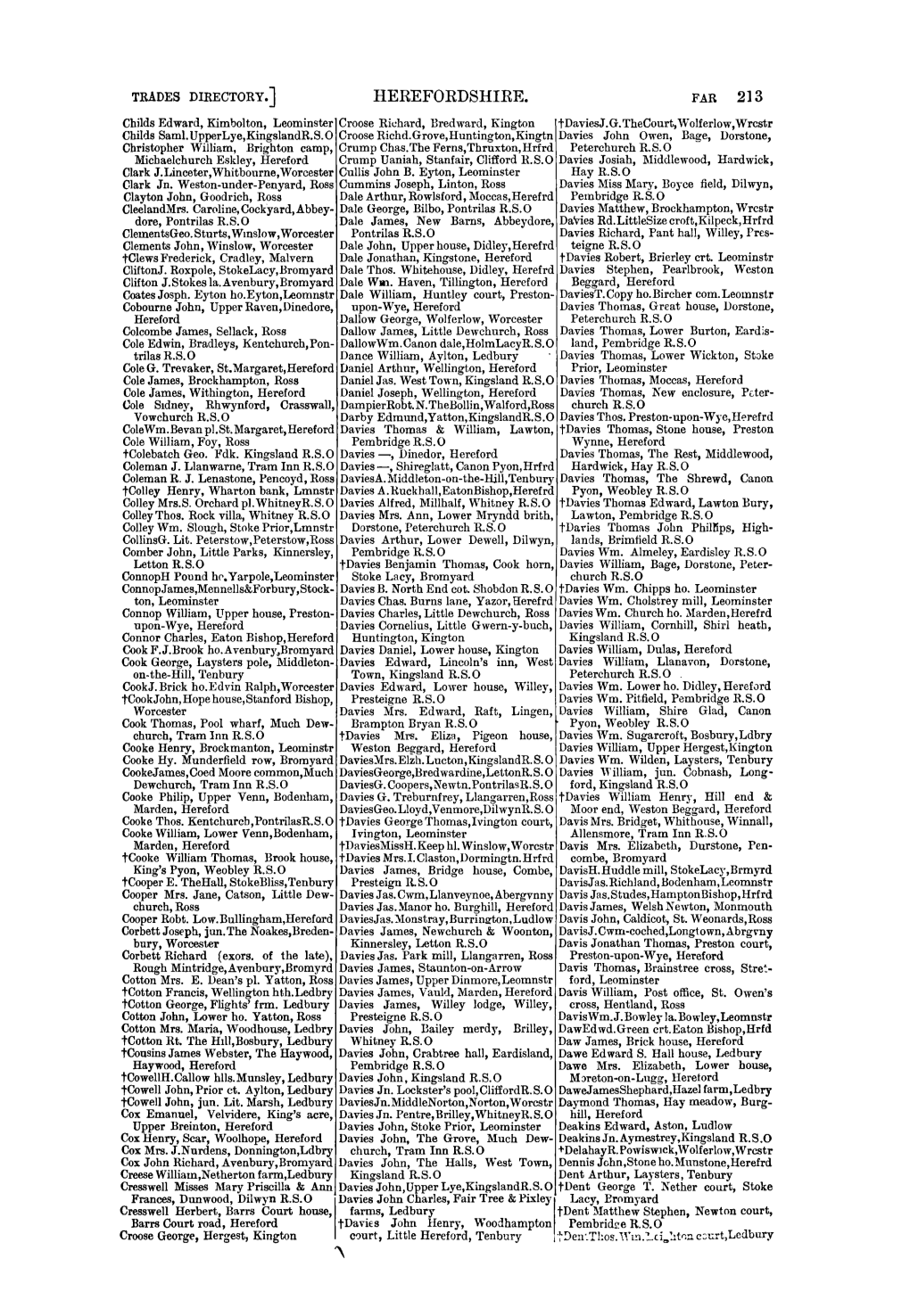 HEREFORDSHIRE. FAR 213 Childs Edward, Kimbolton, Leominster Croose Richard, Bredward, Kington Tdaviesj.G.Thecourt,Wolferlow,Wrcstr Childs Sam!