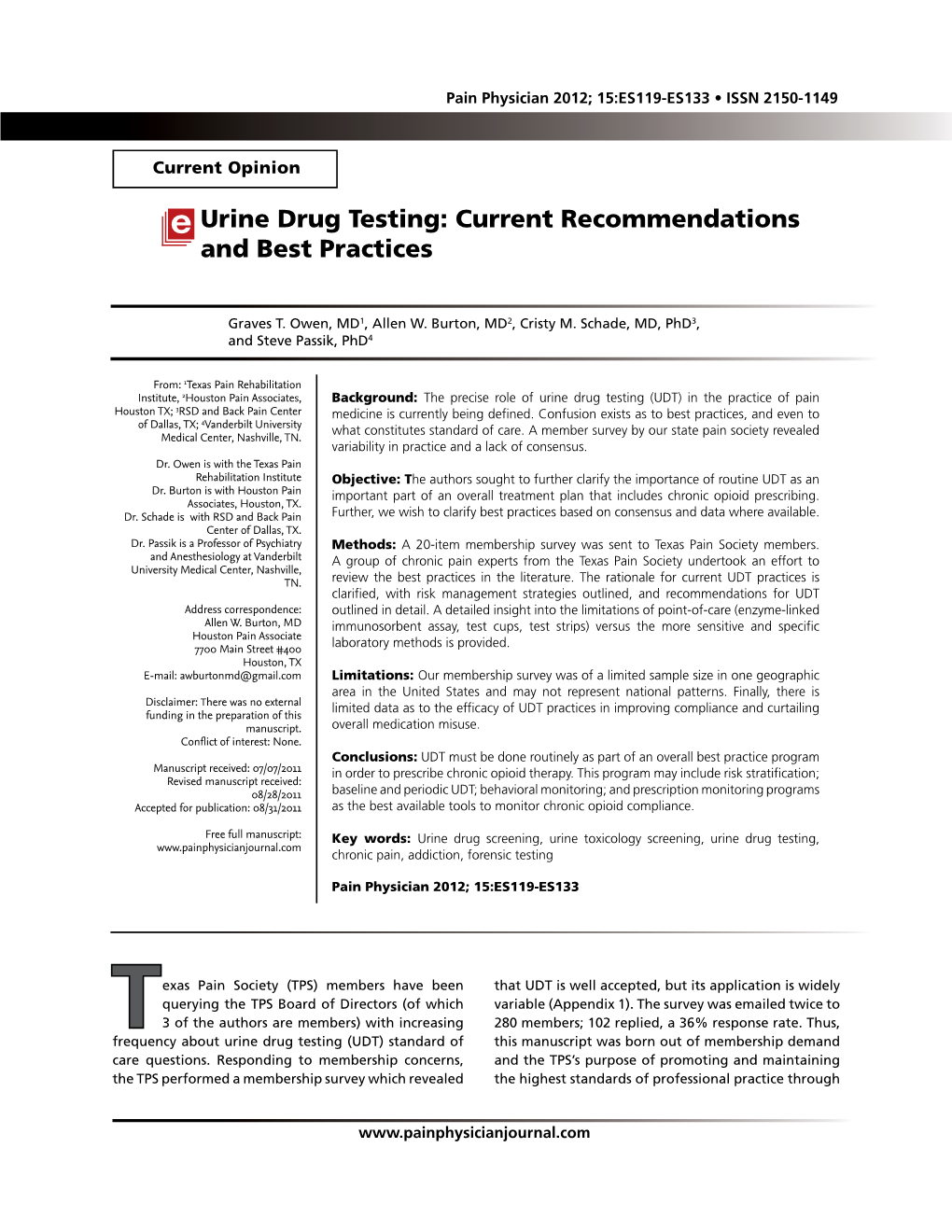 Urine Drug Testing: Current Recommendations and Best Practices