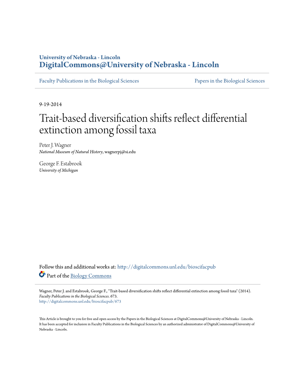 Trait-Based Diversification Shifts Reflect Differential Extinction Among Fossil Taxa Peter J