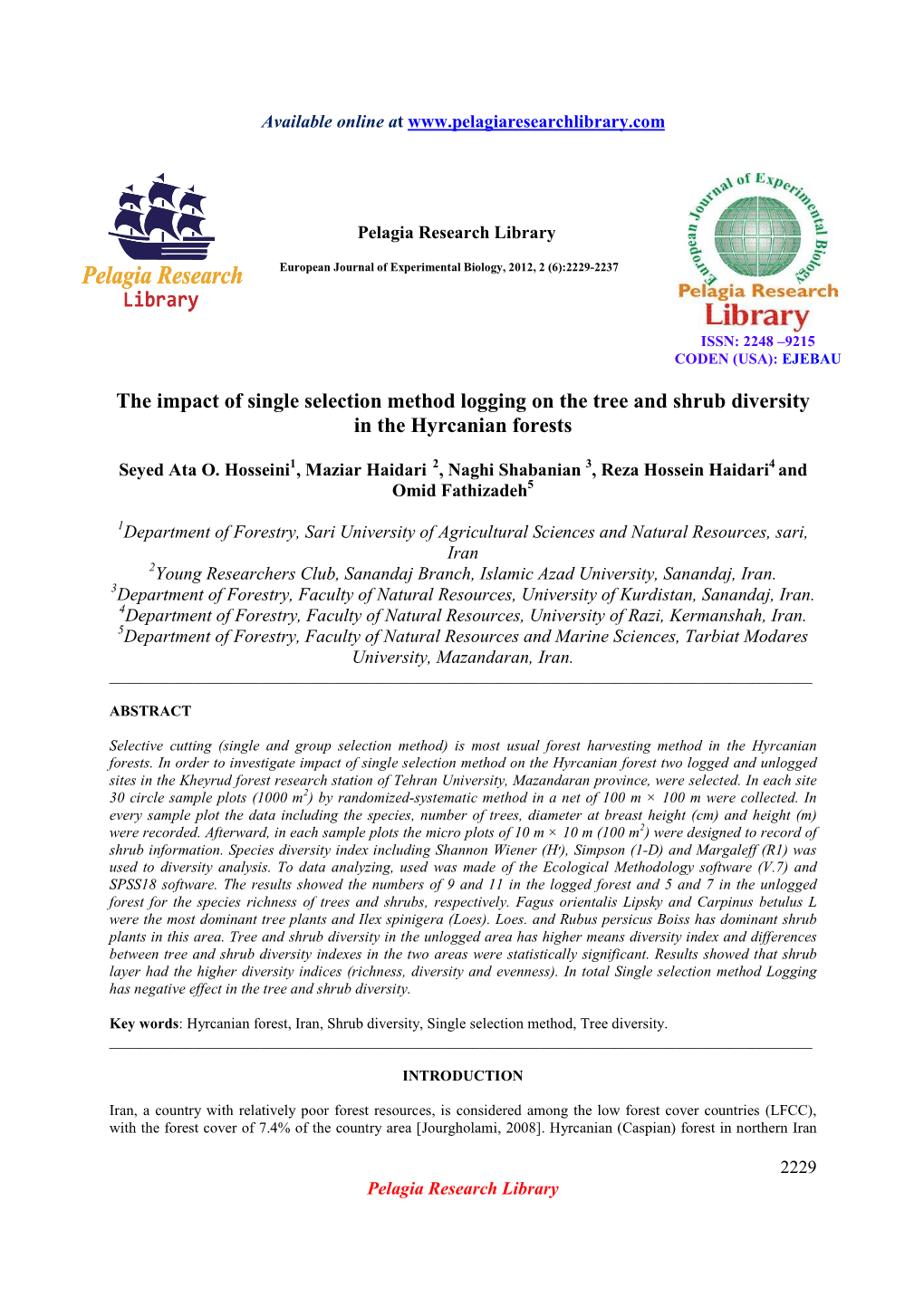 The Impact of Single Selection Method Logging on the Tree and Shrub Diversity in the Hyrcanian Forests