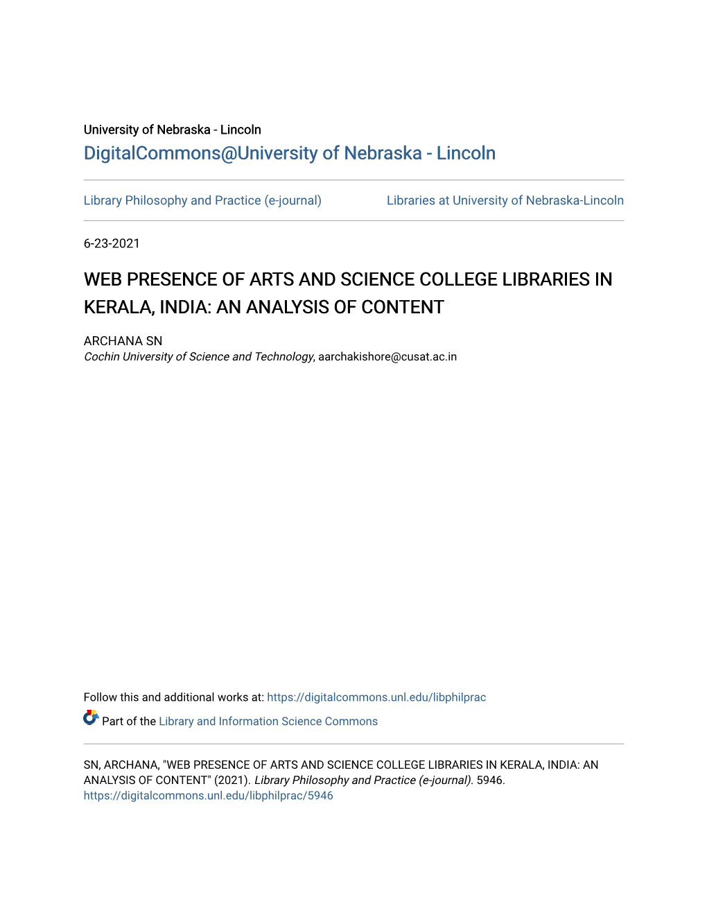 Web Presence of Arts and Science College Libraries in Kerala, India: an Analysis of Content