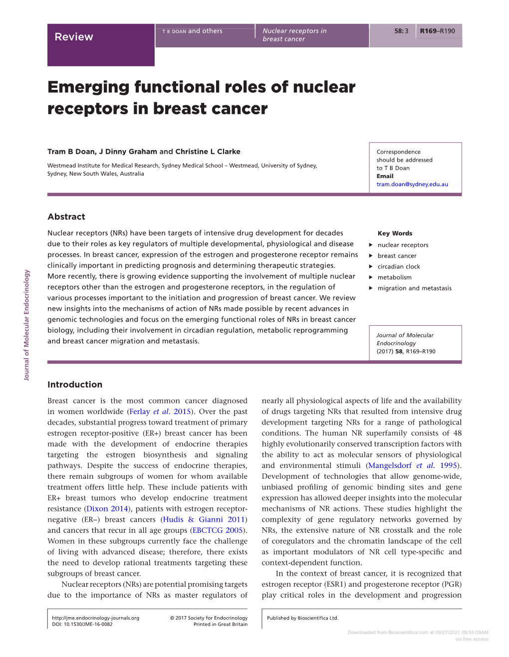 Emerging Functional Roles of Nuclear Receptors in Breast Cancer