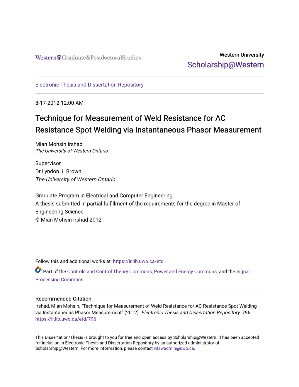 Technique for Measurement of Weld Resistance for AC Resistance Spot Welding Via Instantaneous Phasor Measurement