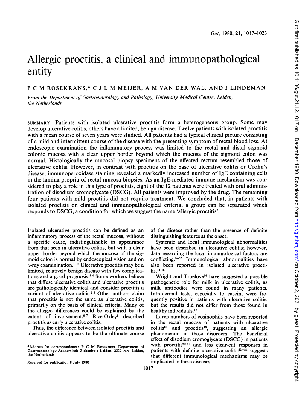 Allergic Proctitis, a Clinical and Immunopathological Entity