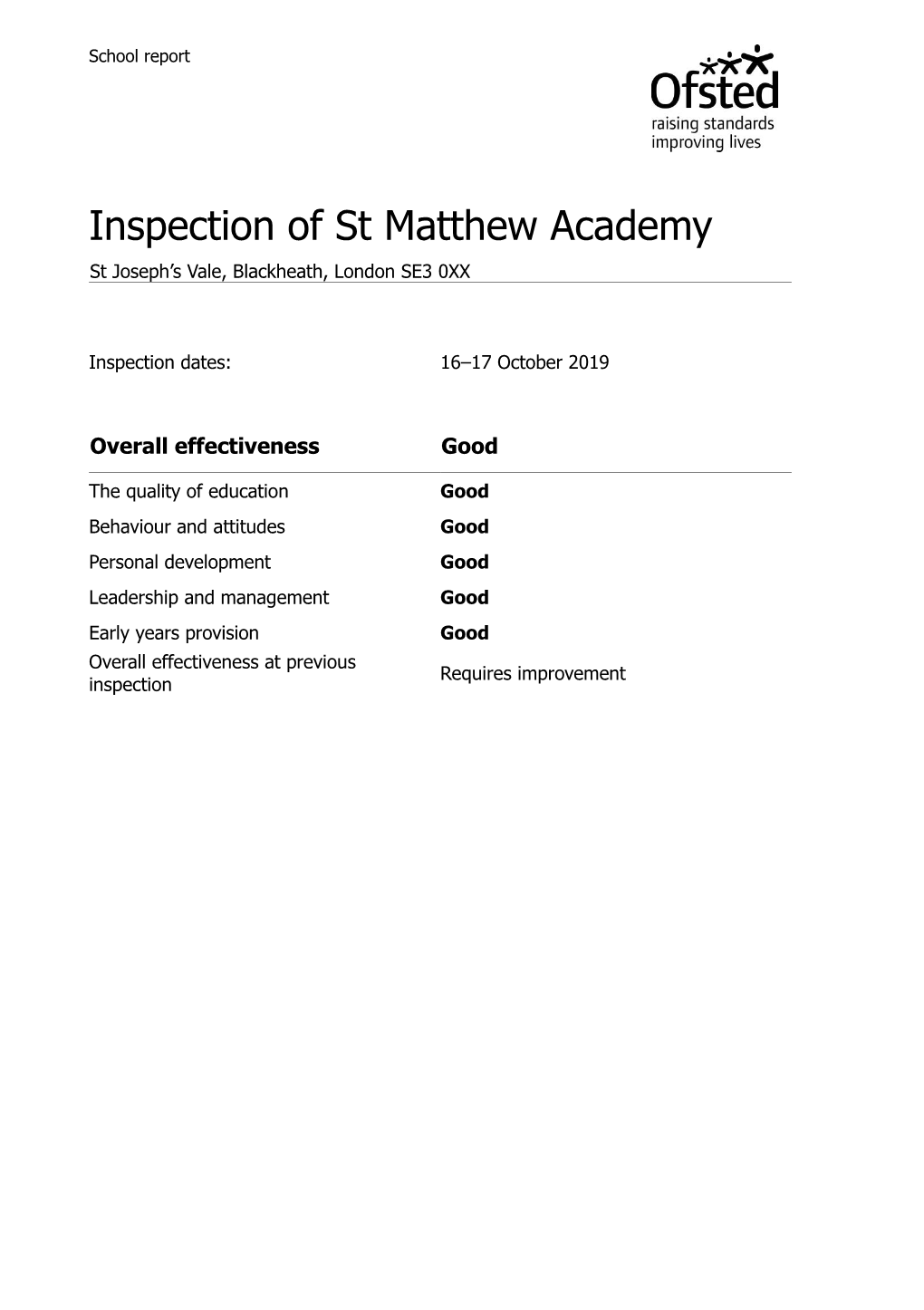 Inspection of St Matthew Academy St Joseph’S Vale, Blackheath, London SE3 0XX