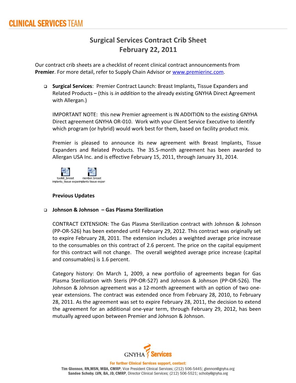 Surgical Services Contract Crib Sheet