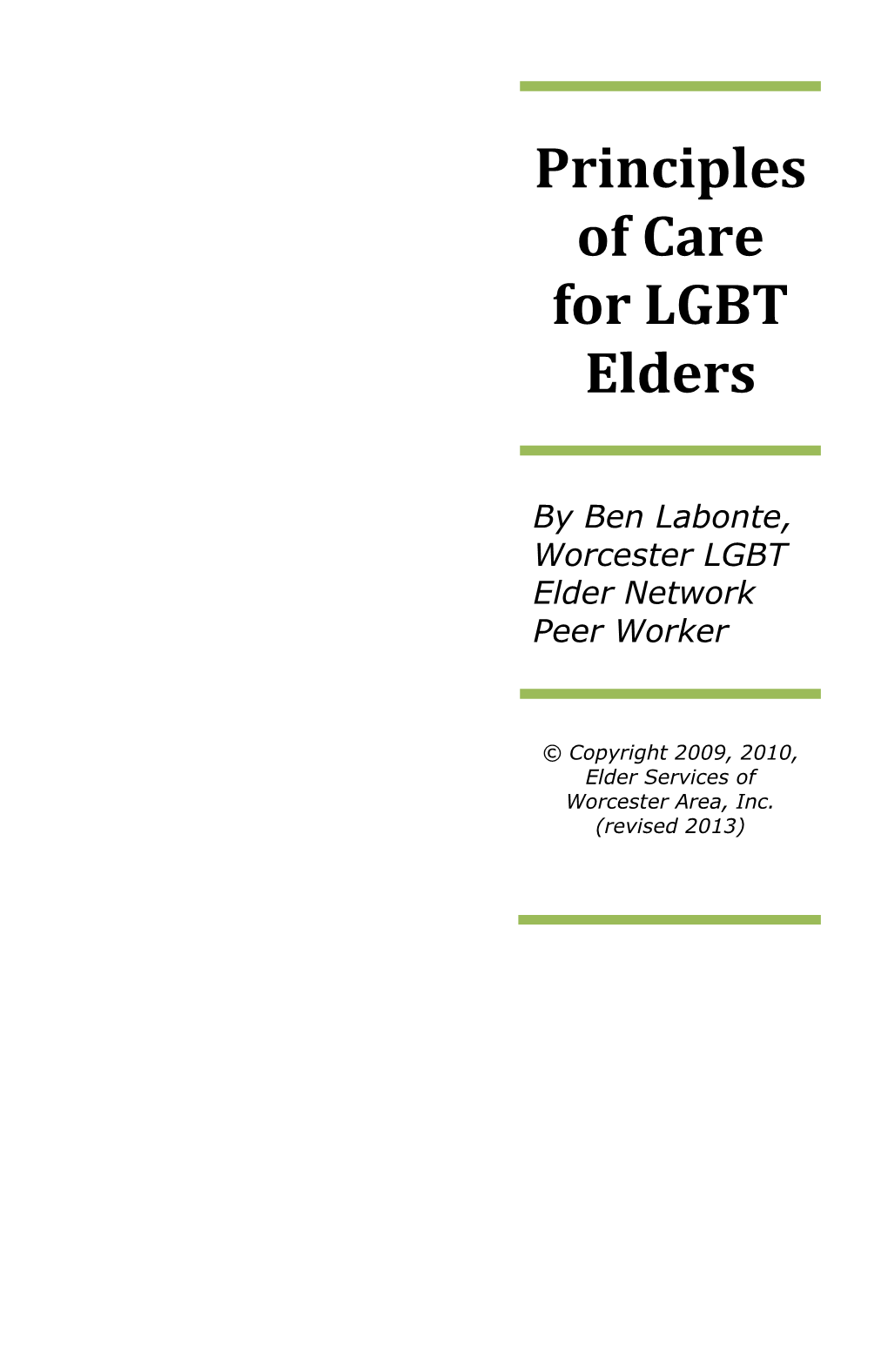 Principles of Care for LGBT Elders