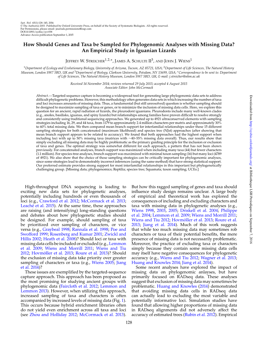 How Should Genes and Taxa Be Sampled for Phylogenomic Analyses with Missing Data? an Empirical Study in Iguanian Lizards