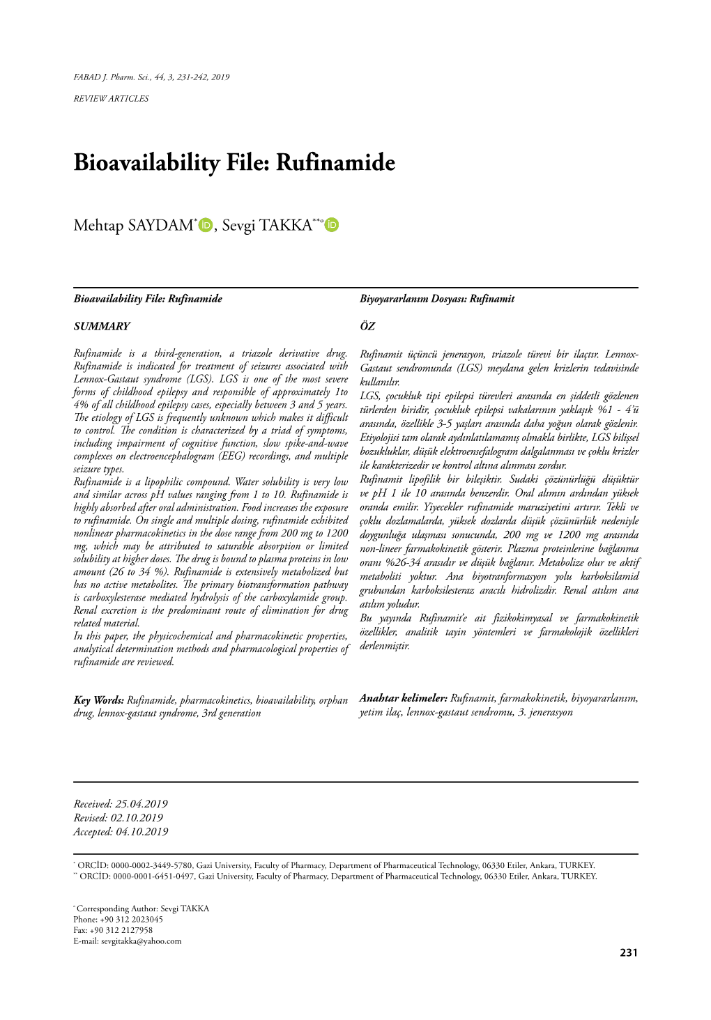 Bioavailability File: Rufinamide