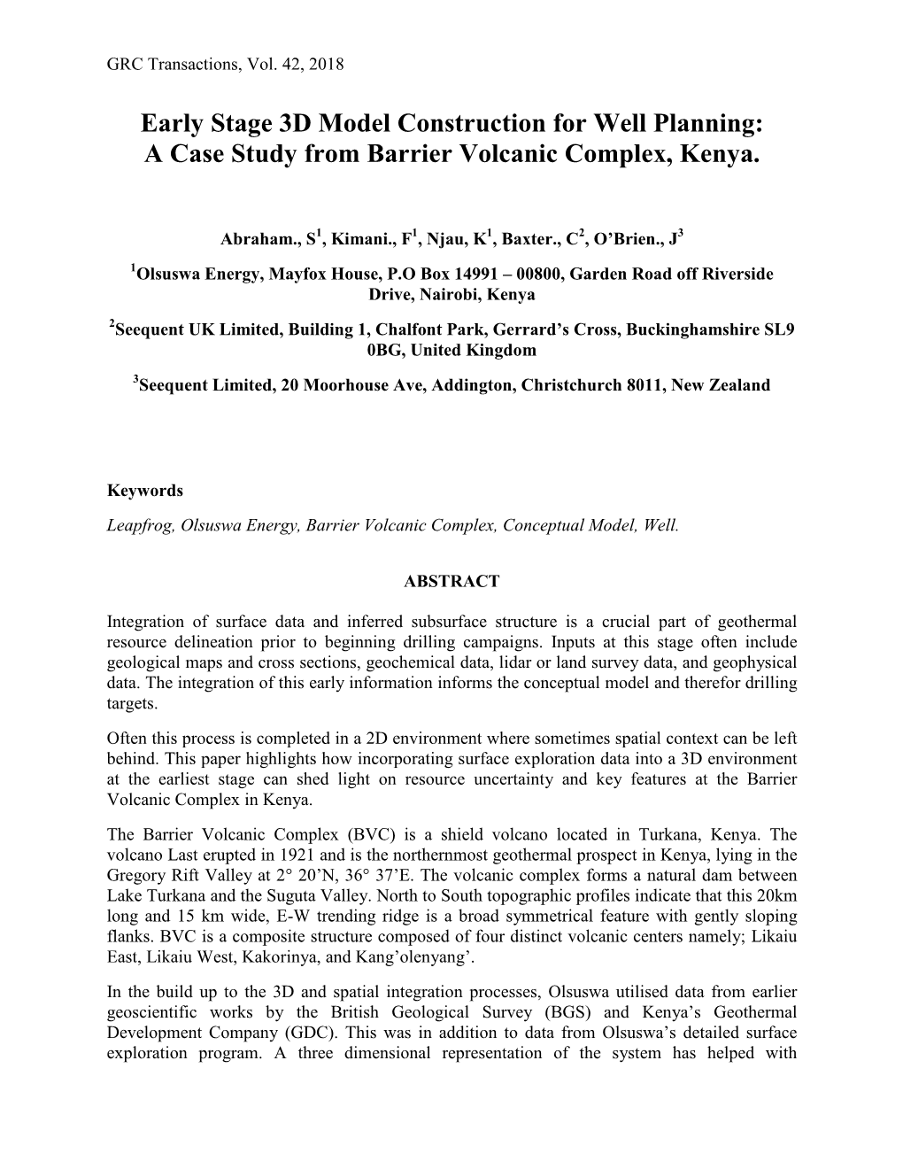 A Case Study from Barrier Volcanic Complex, Kenya