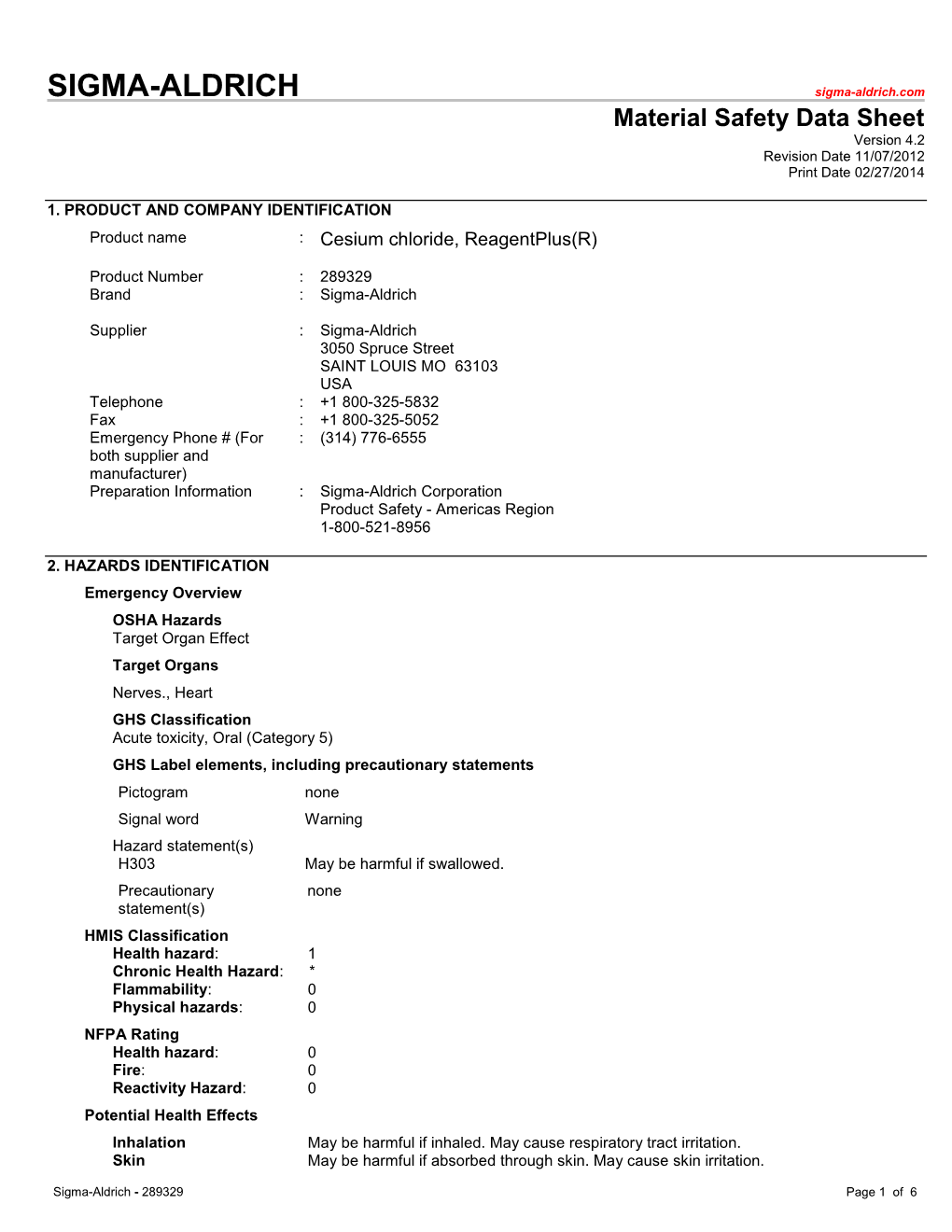 Cesium Chloride, Reagentplus(R)