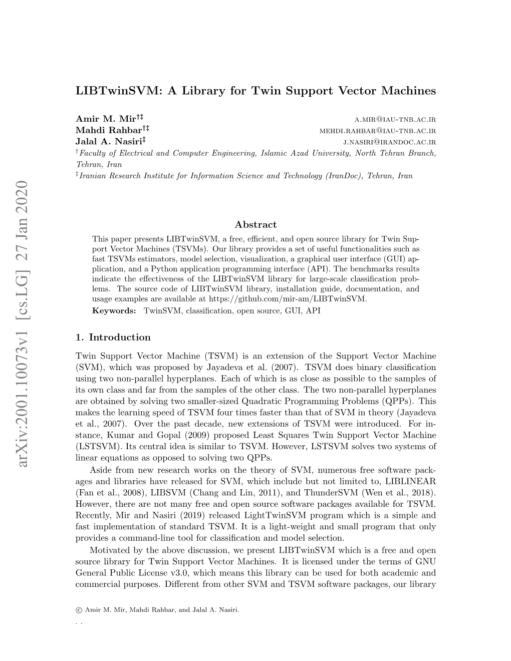 Arxiv:2001.10073V1 [Cs.LG] 27 Jan 2020