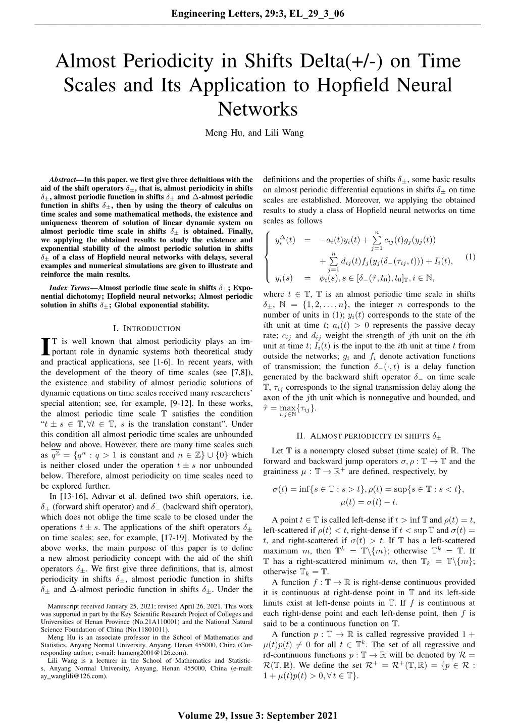 Almost Periodicity in Shifts Delta(+/-) on Time Scales and Its Application to Hopfield Neural Networks