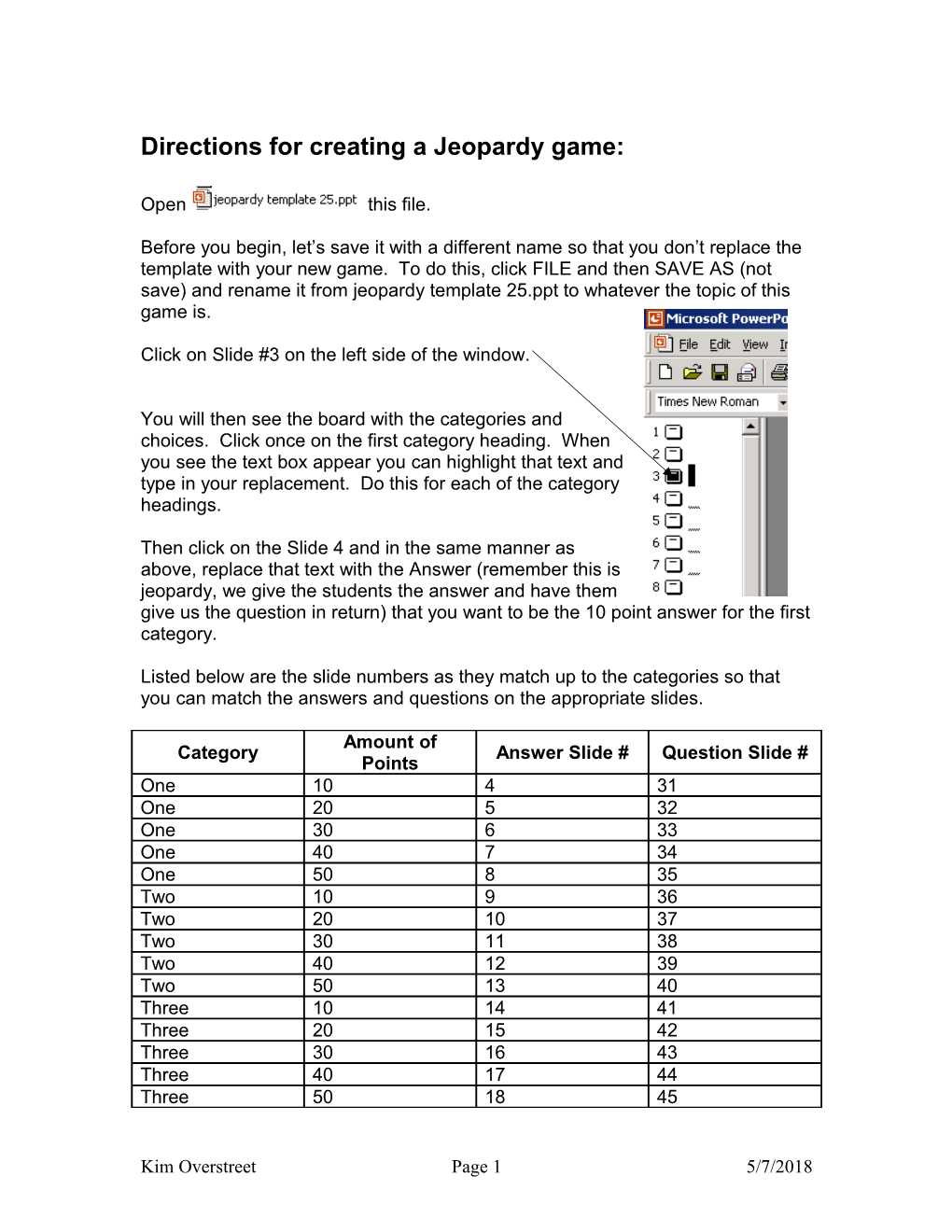 Directions for Creating a Jeopardy Game