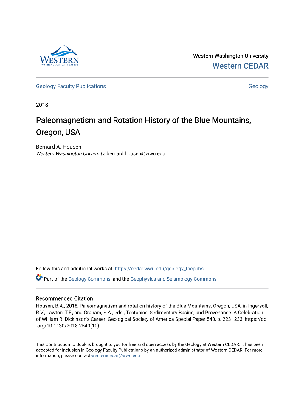 Paleomagnetism and Rotation History of the Blue Mountains, Oregon, USA