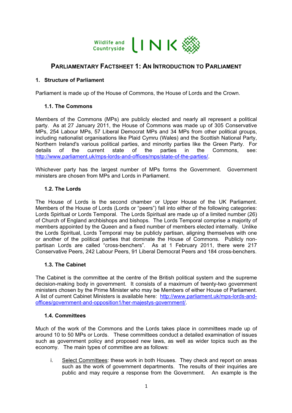 1 Parliamentary Factsheet 1