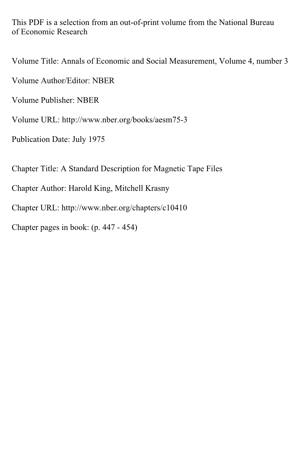 A Standard Description for Magnetic Tape Files