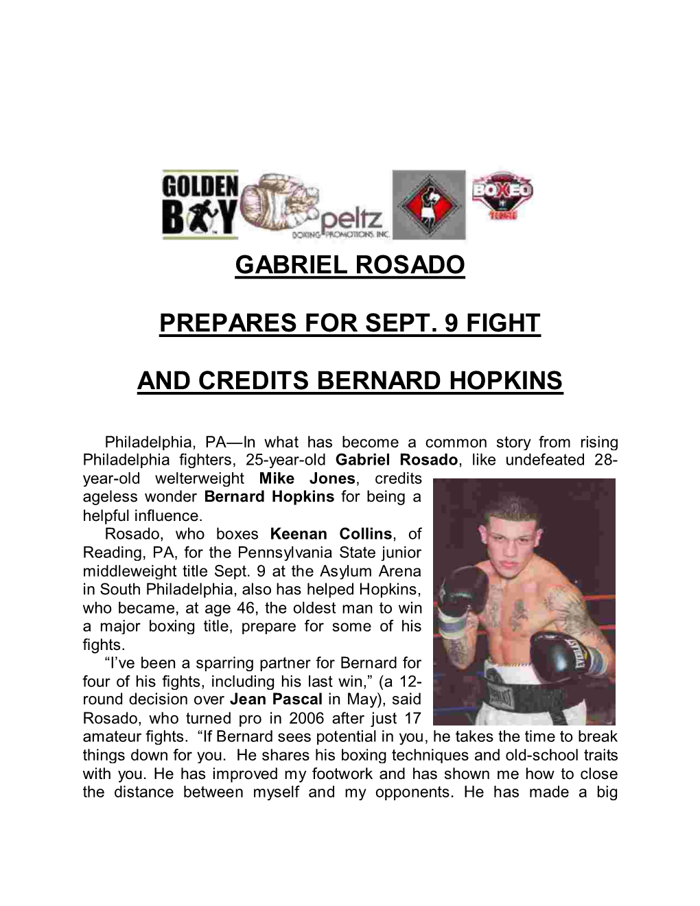 Gabriel Rosado Prepares for Sept. 9 Fight And