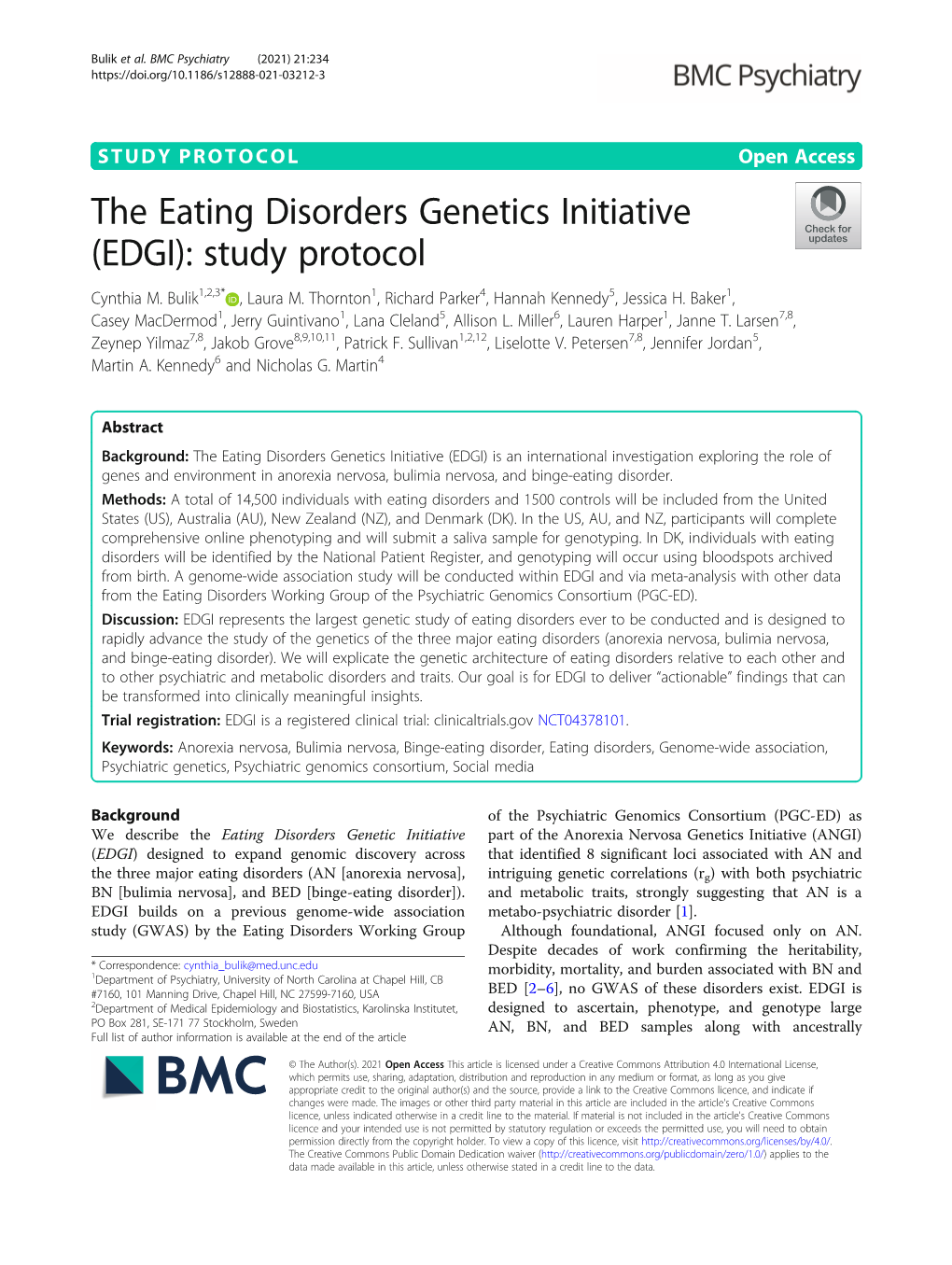 The Eating Disorders Genetics Initiative (EDGI): Study Protocol Cynthia M