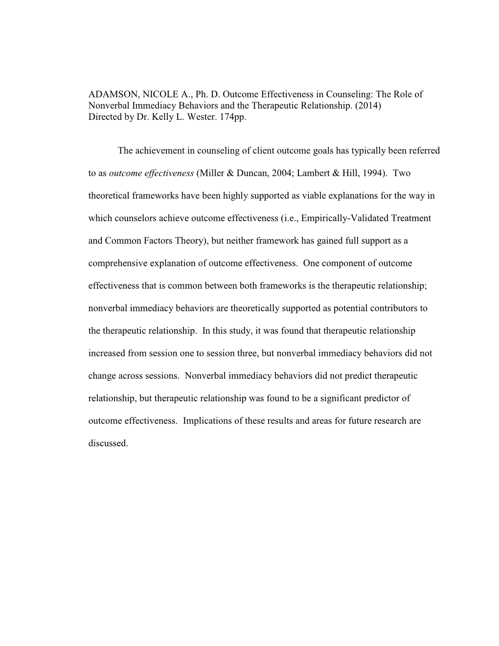 The Role of Nonverbal Immediacy Behaviors and the Therapeutic Relationship