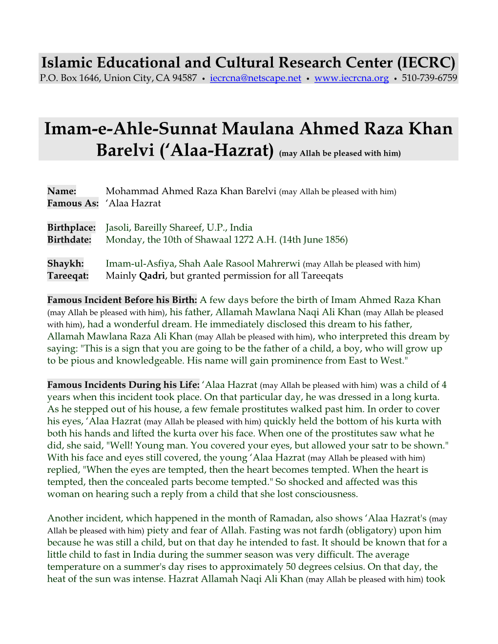 Imam-E-Ahle-Sunnat M Aulana Ahmed Raza Khan