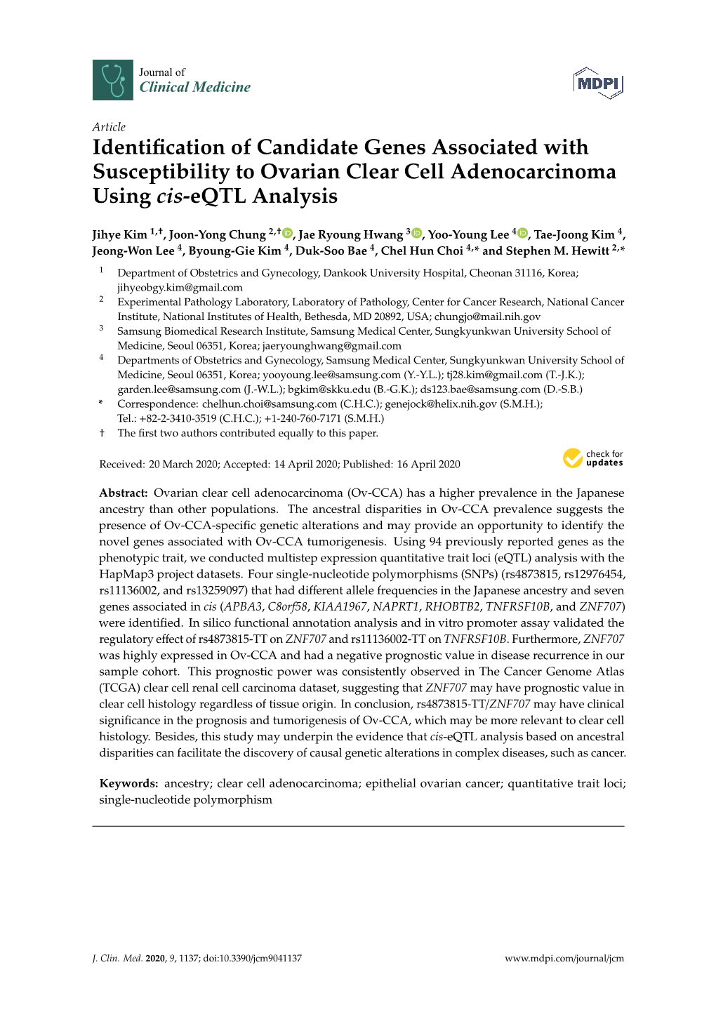 Identification of Candidate Genes Associated with Susceptibility To