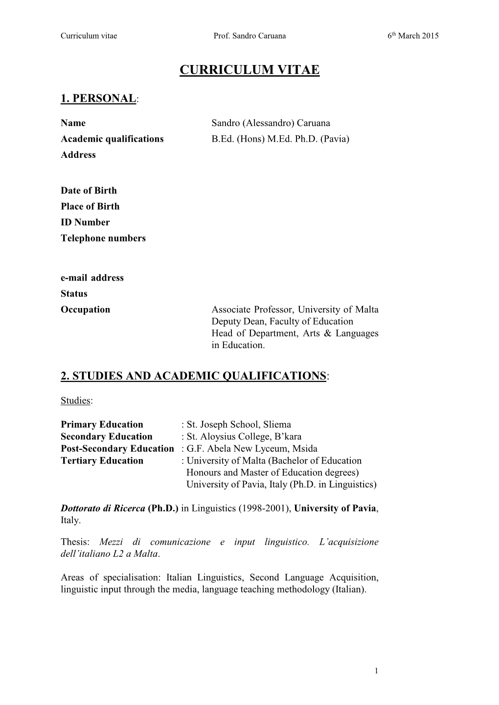 Curriculum Vitae Prof