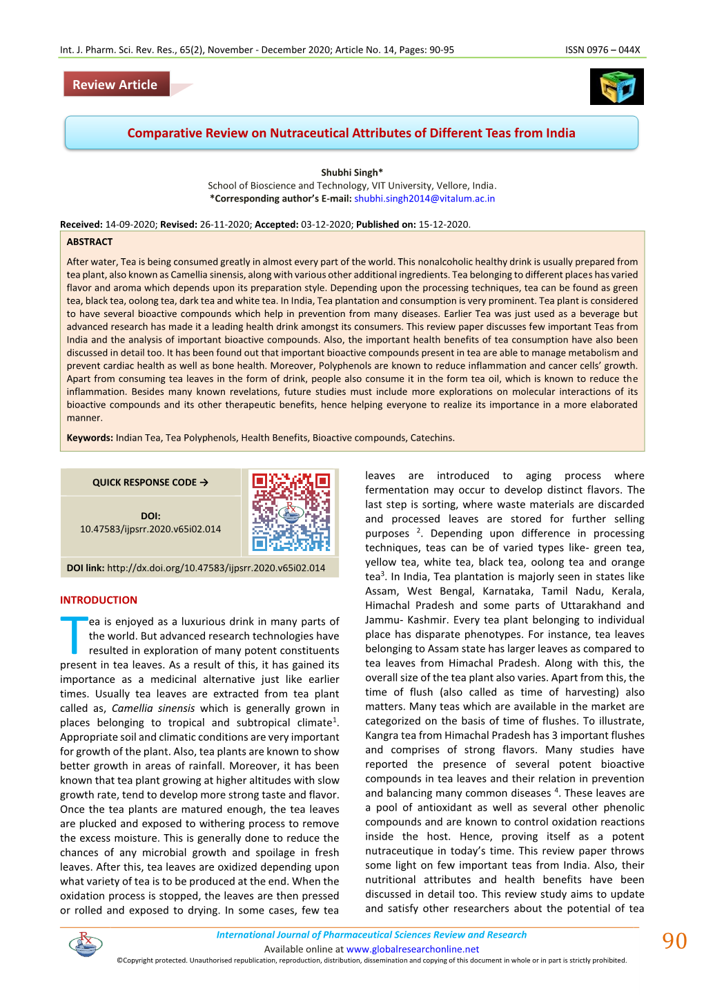 Comparative Review on Nutraceutical Attributes of Different Teas from India