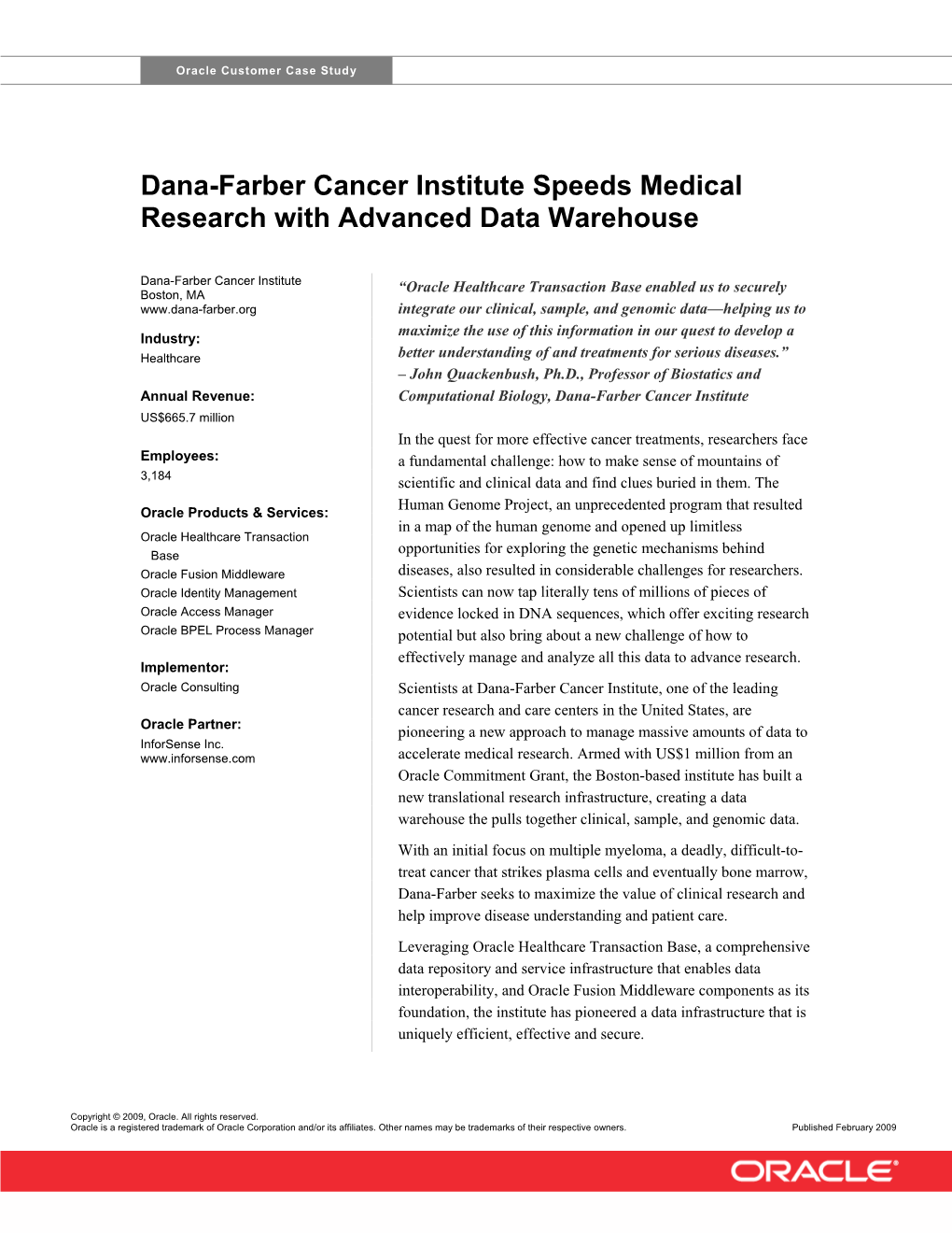 Dana-Farber Cancer Institute: Oracle Customer Case Study