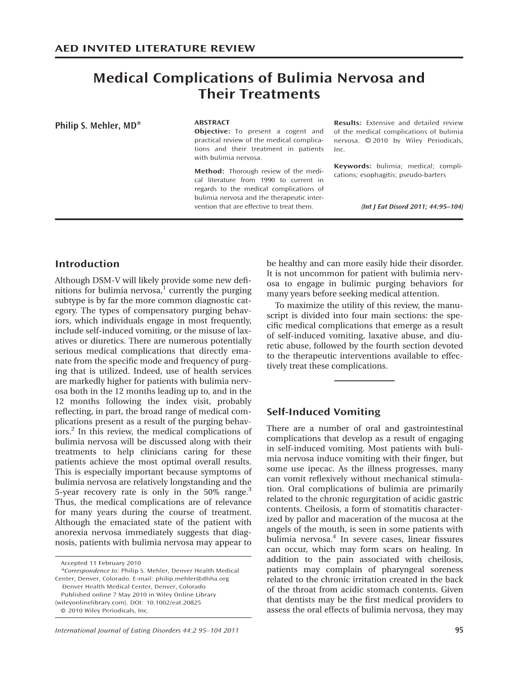 Medical Complications of Bulimia Nervosa and Their Treatments