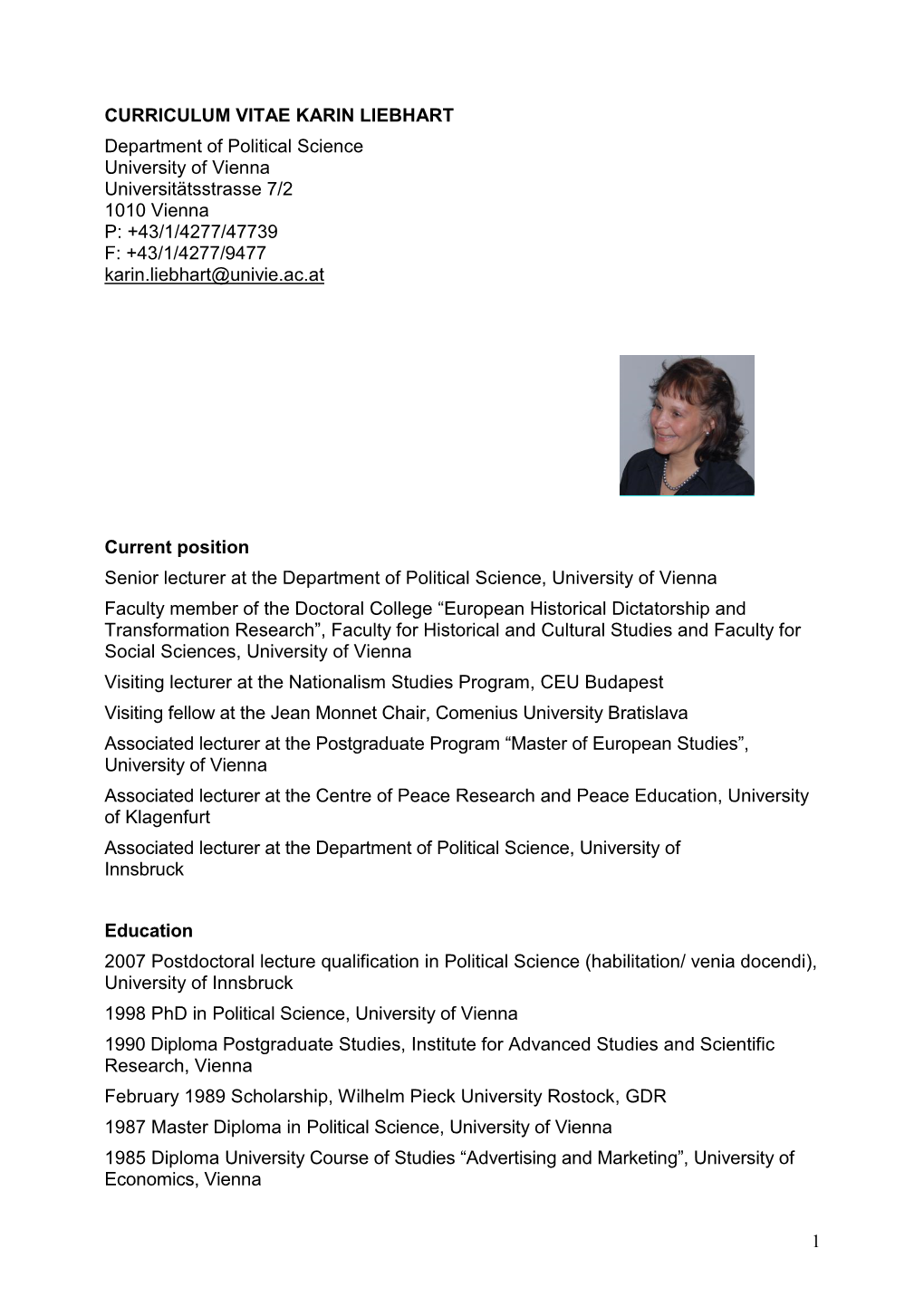 Curriculum Vitae Karin Liebhart