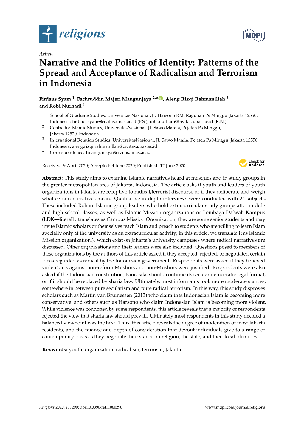 Narrative and the Politics of Identity: Patterns of the Spread and Acceptance of Radicalism and Terrorism in Indonesia