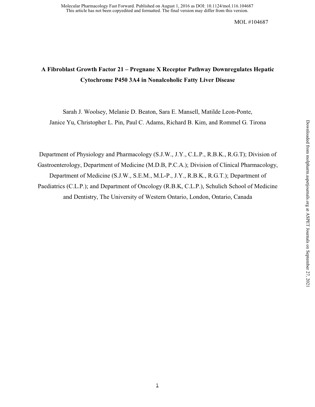 A Fibroblast Growth Factor 21 – Pregnane X Receptor Pathway Downregulates Hepatic Cytochrome P450 3A4 in Nonalcoholic Fatty Liver Disease