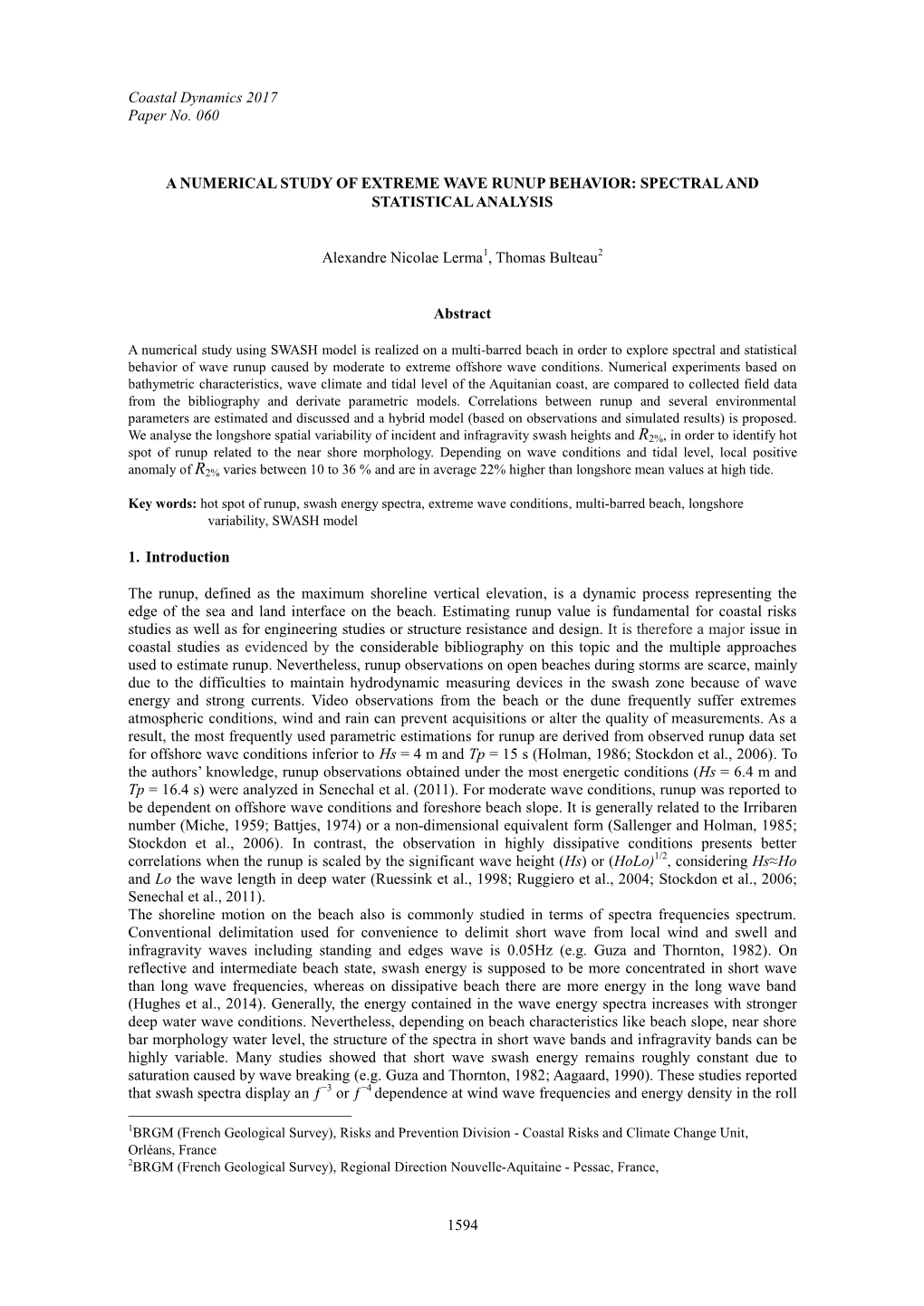 Coastal Dynamics 2017 Paper No. 060 1594 a NUMERICAL STUDY