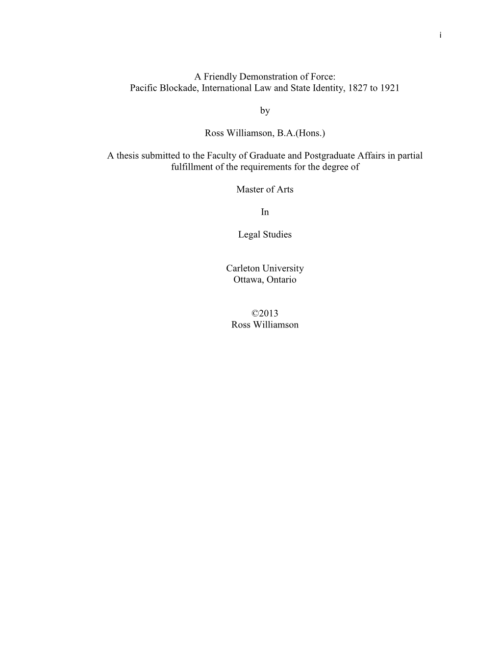 Pacific Blockade, International Law and State Identity, 1827 to 1921 By