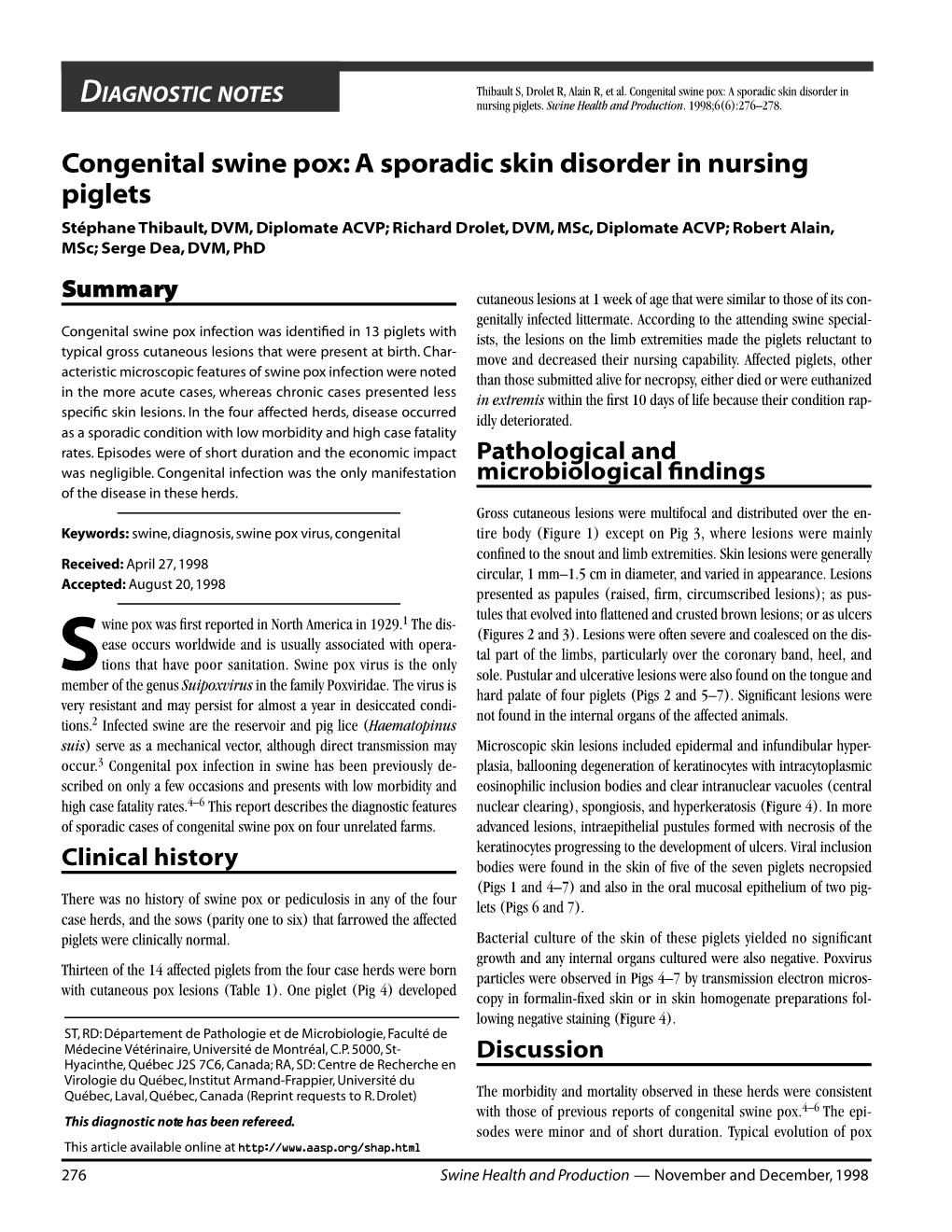 Congenital Swine Pox: a Sporadic Skin Disorder in Nursing Piglets