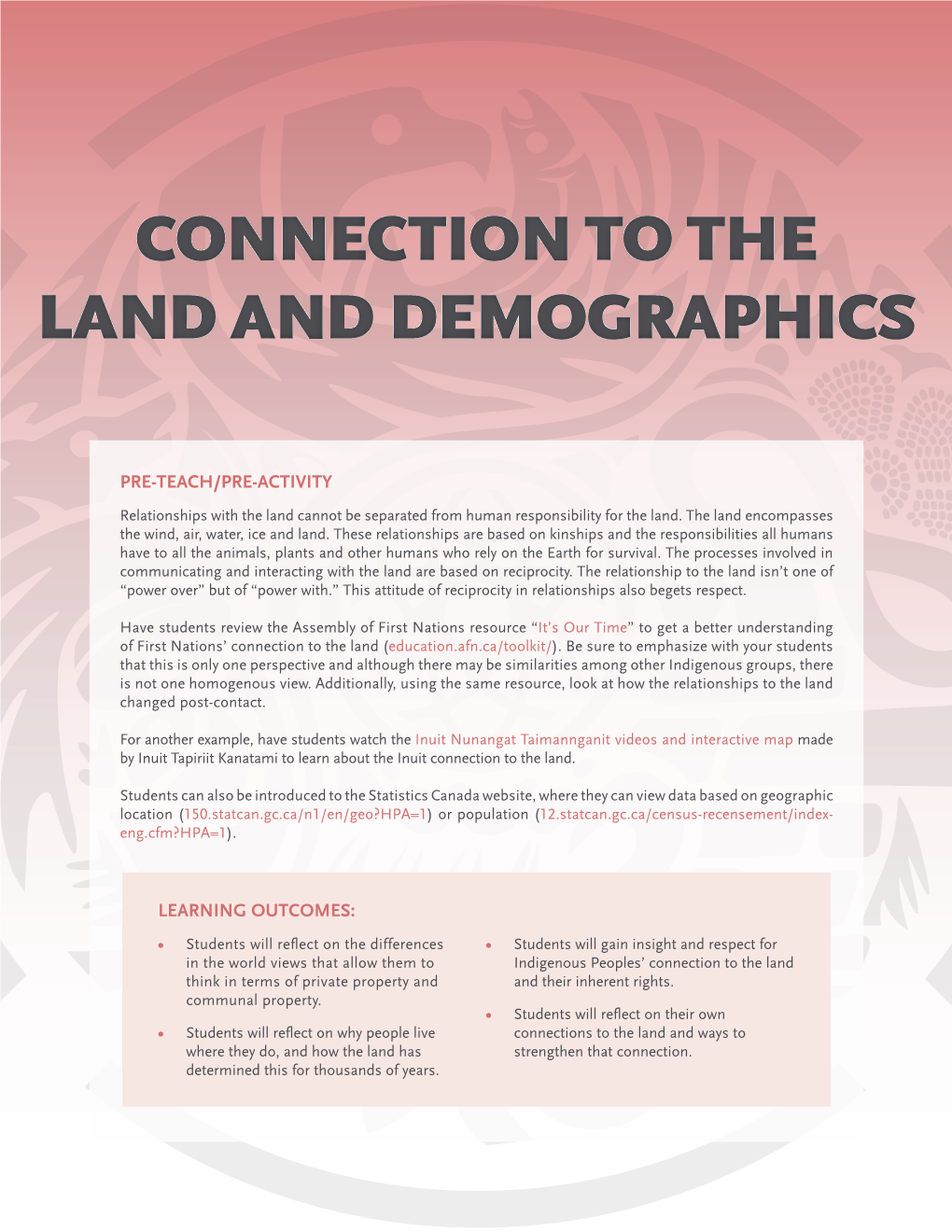 Connection to the Land/Demographics