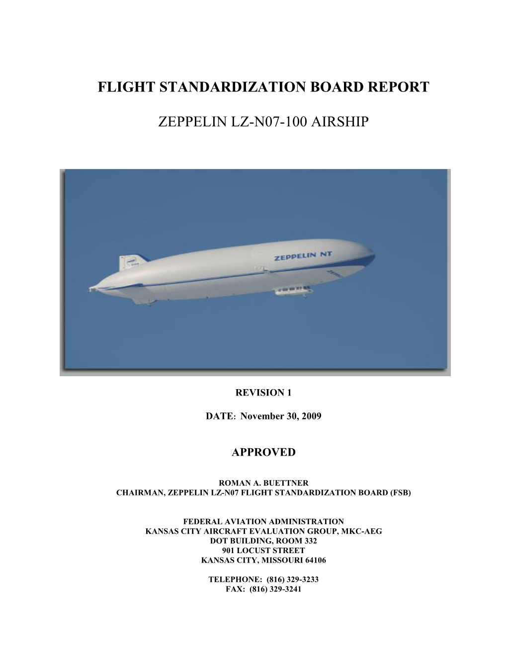 Flight Standardization Board Report Zeppelin Lz-N07-100