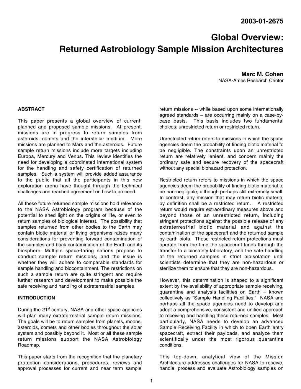 Returned Astrobiology Sample Mission Architectures