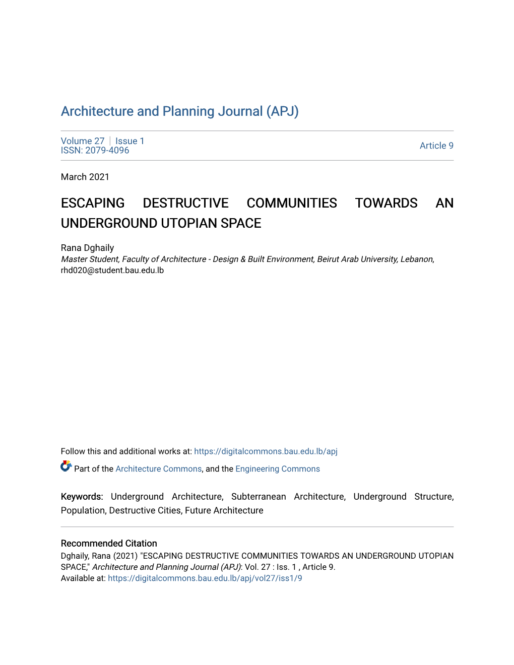 Escaping Destructive Communities Towards an Underground Utopian Space