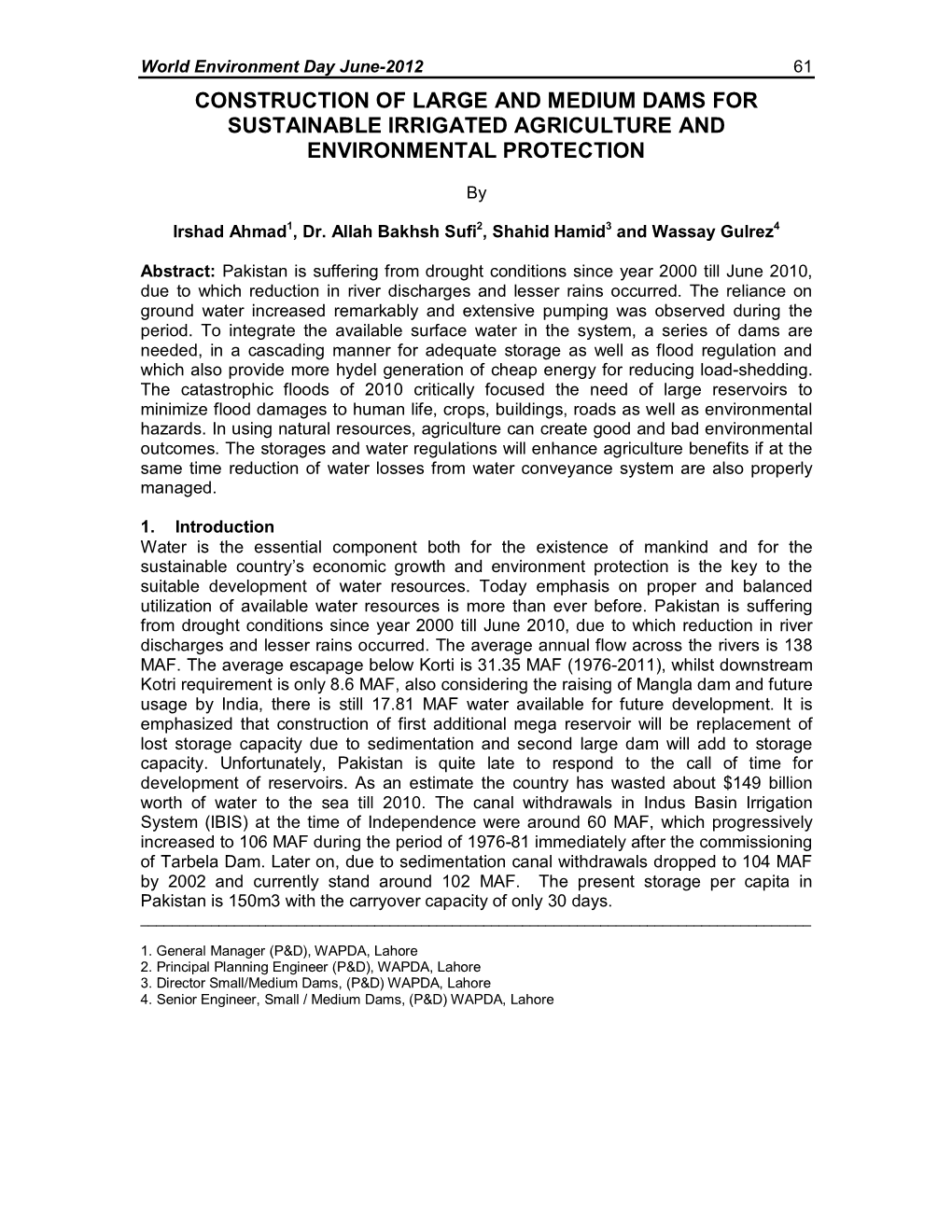 Construction of Large and Medium Dams for Sustainable Irrigated Agriculture and Environmental Protection