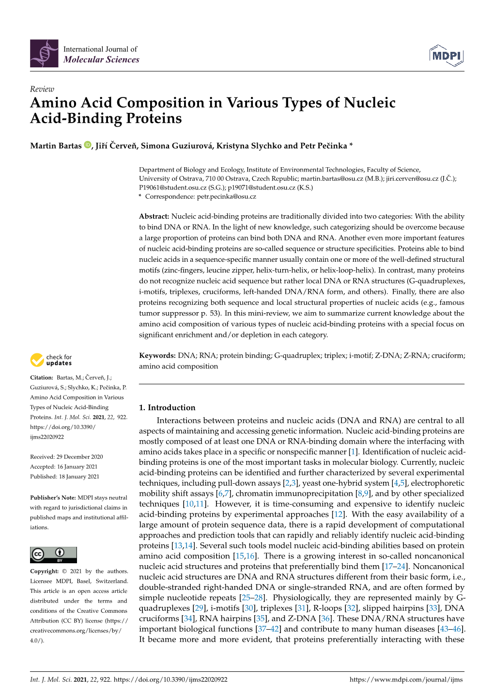 Amino Acid Composition in Various Types of Nucleic Acid-Binding Proteins