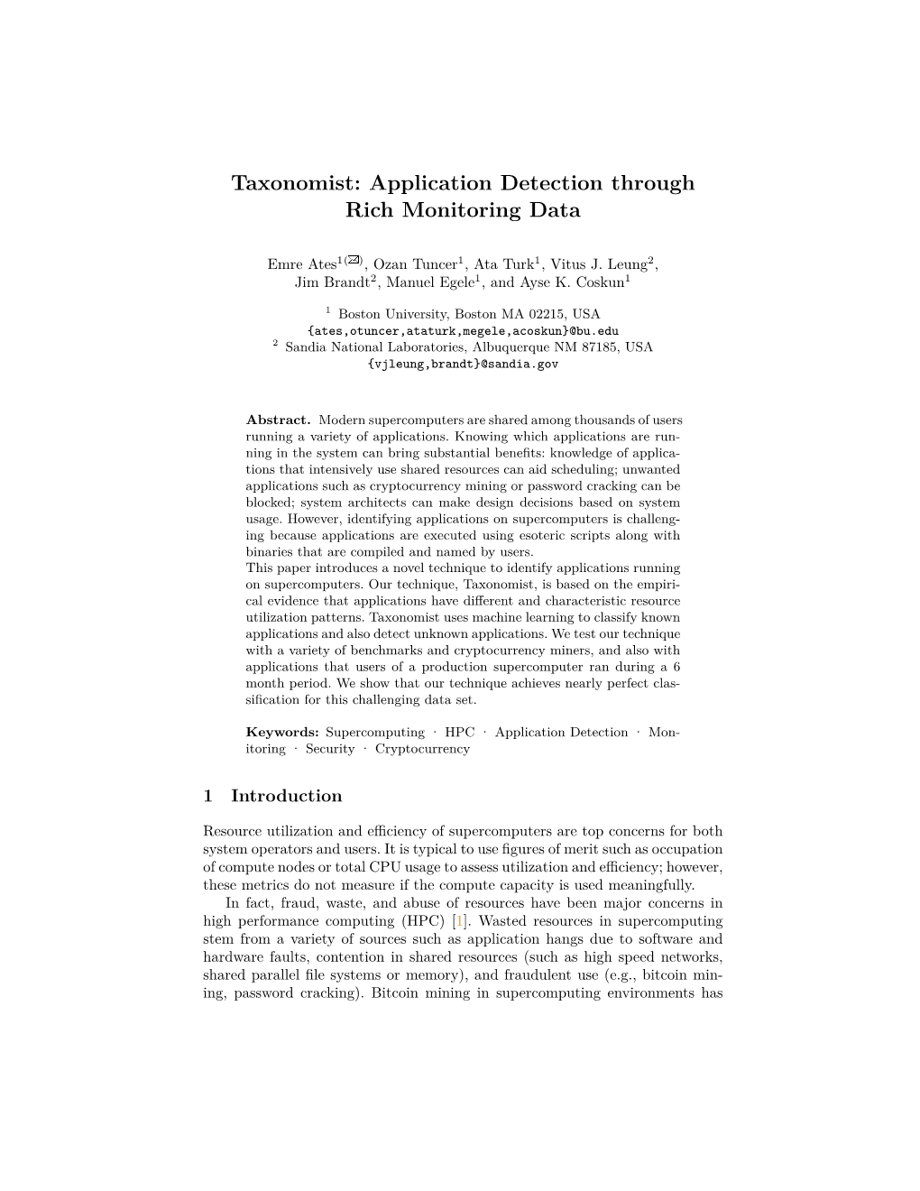 Taxonomist: Application Detection Through Rich Monitoring Data